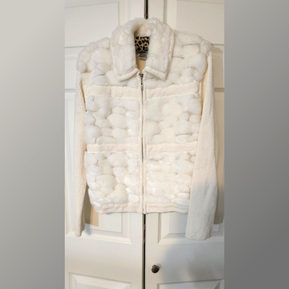 Lisa international Faux Fur Winter Jacket Ivory/White Large